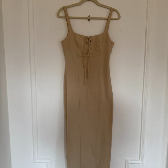 Zara Midi Dress with lace-up drawstring - S - Sand - Picture 4 of 11
